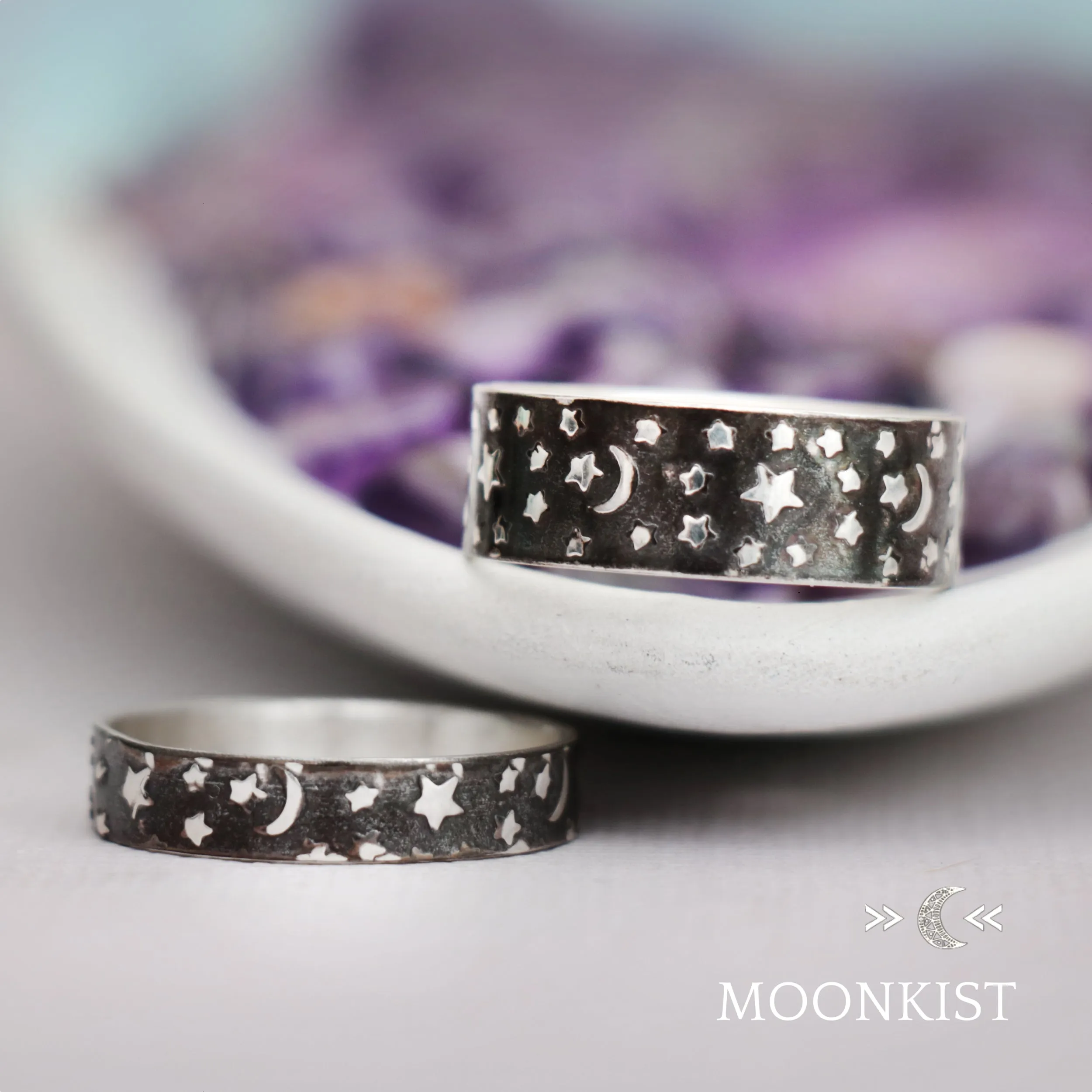 Moon and Stars Wedding Ring Set   | Moonkist Designs