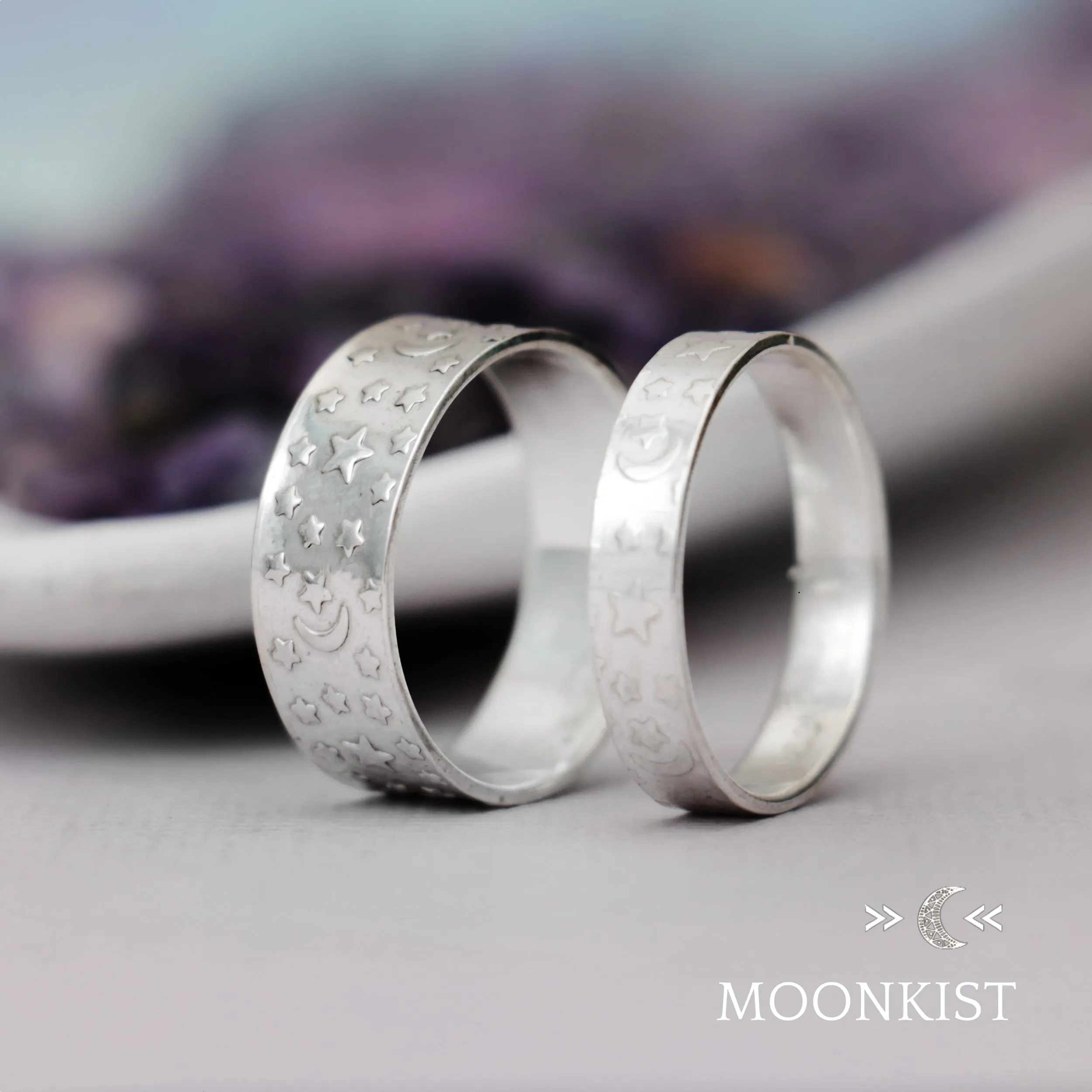 Moon and Stars Wedding Ring Set   | Moonkist Designs