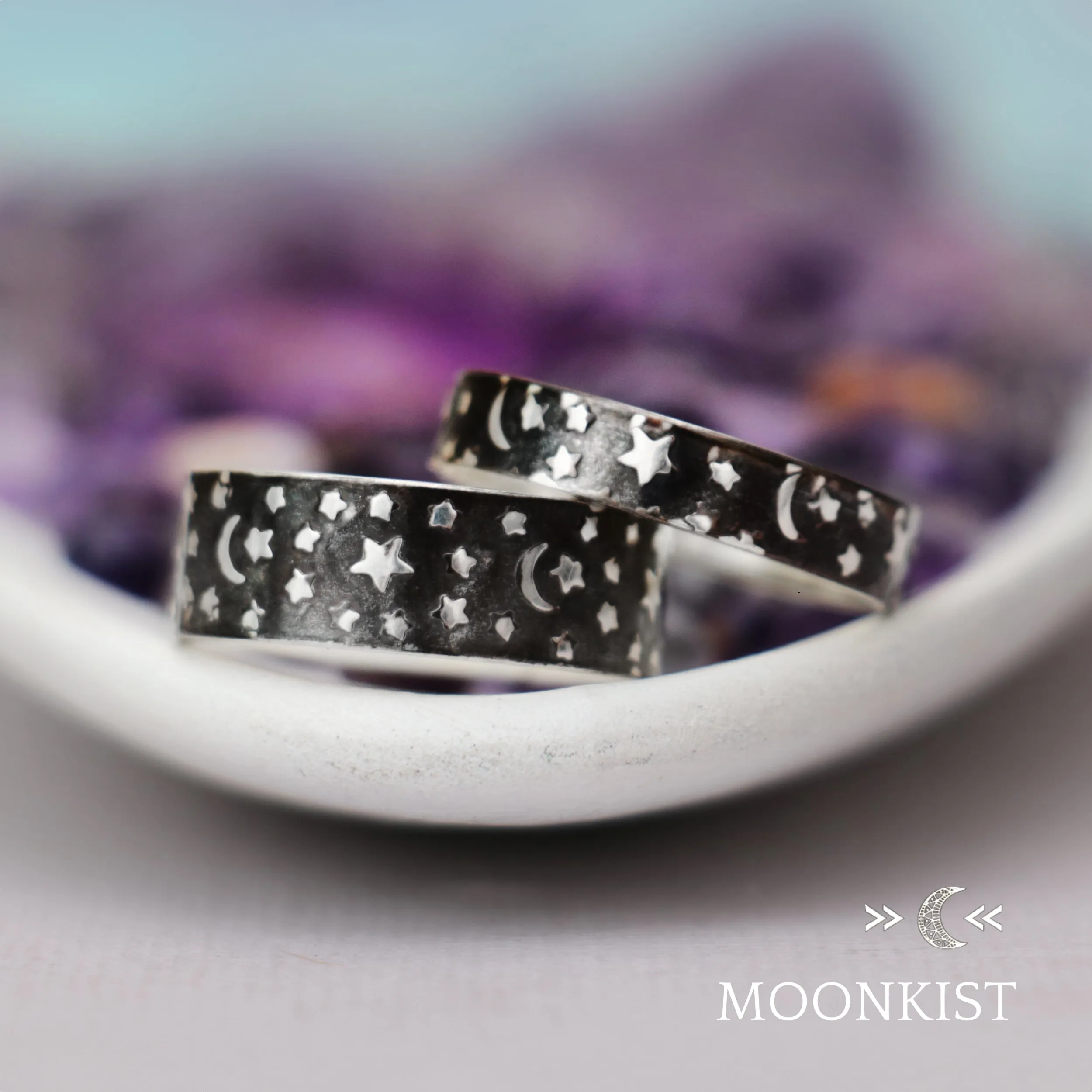 Moon and Stars Wedding Ring Set   | Moonkist Designs