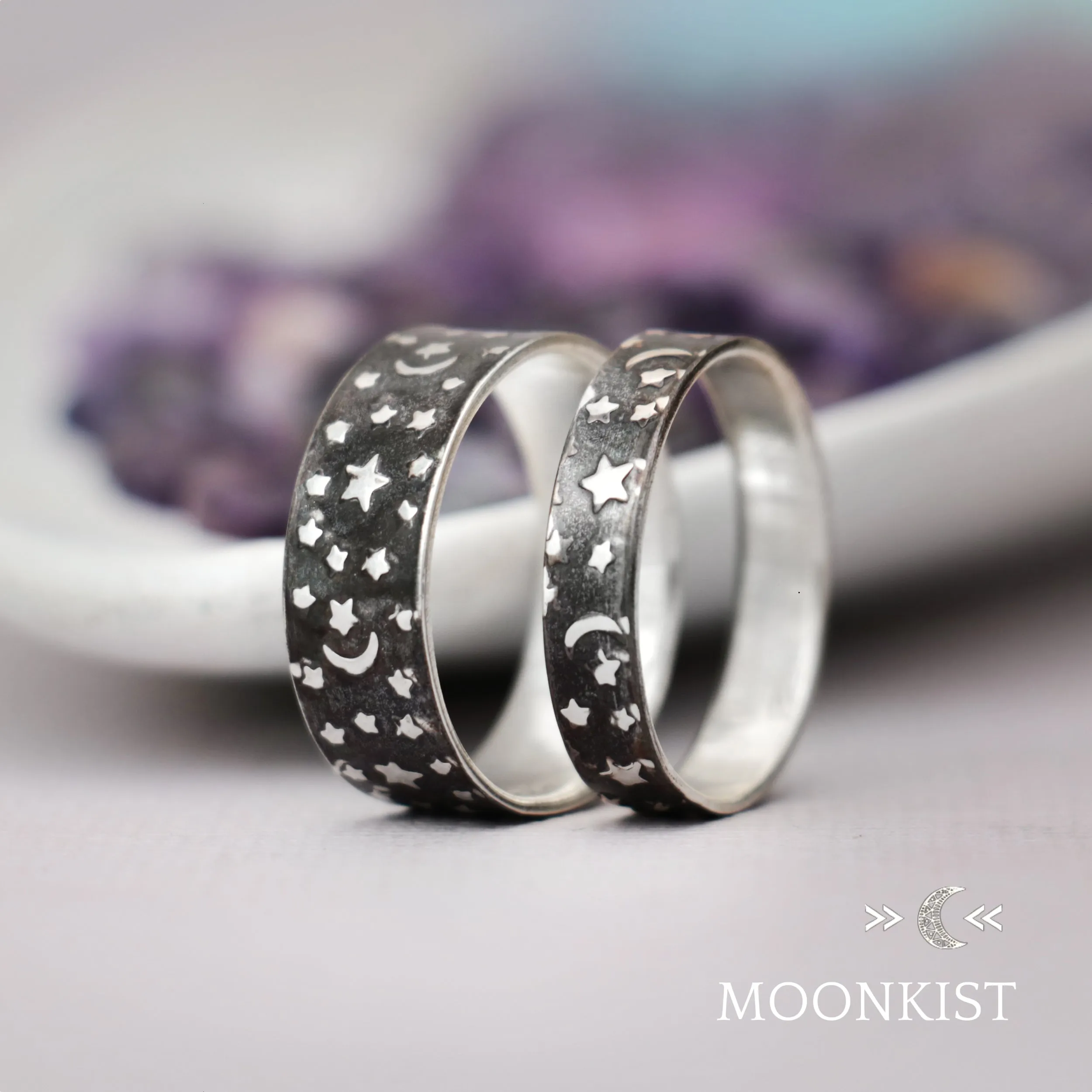 Moon and Stars Wedding Ring Set   | Moonkist Designs