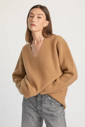 Oversized V Neck Ribbed Sweater