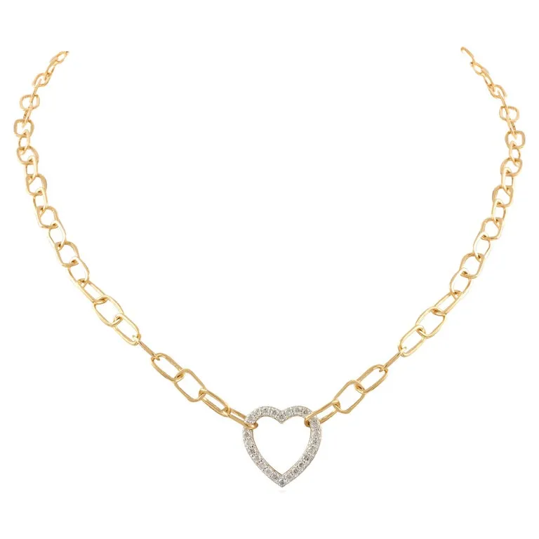 Paperclip Chain Diamond Heart Necklace 18K Gold