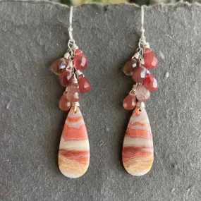 Pink Agate Waterfall Earrings, Andesine Labradorite, OOAK