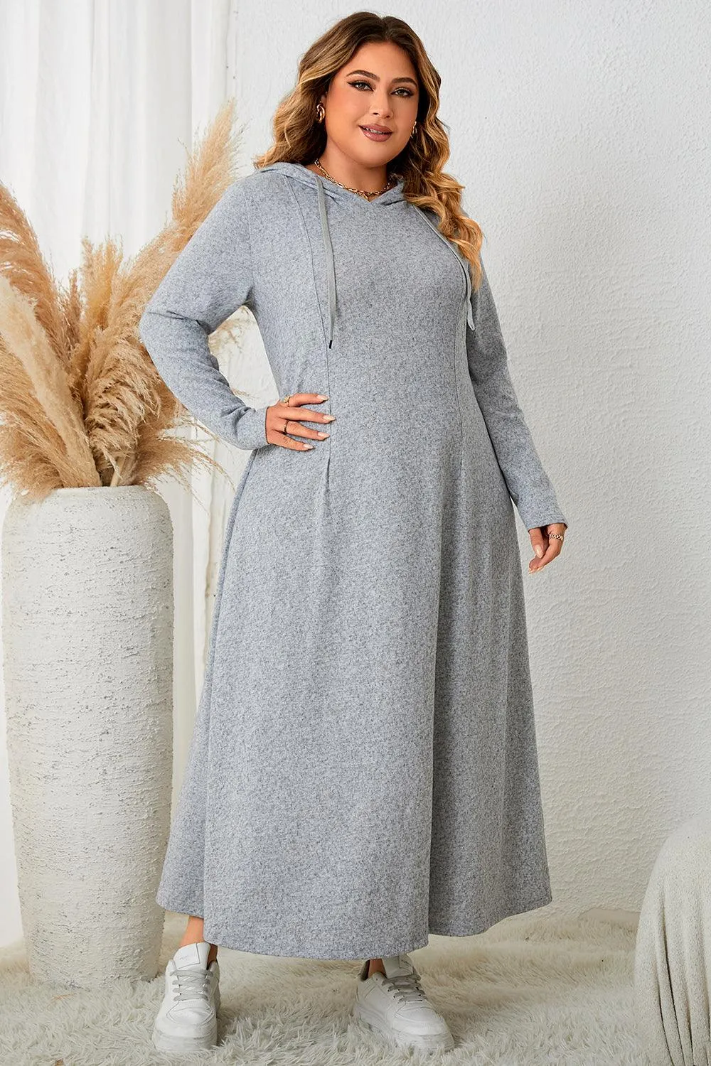 Plus Size Long Sleeve Hooded Maxi Dress