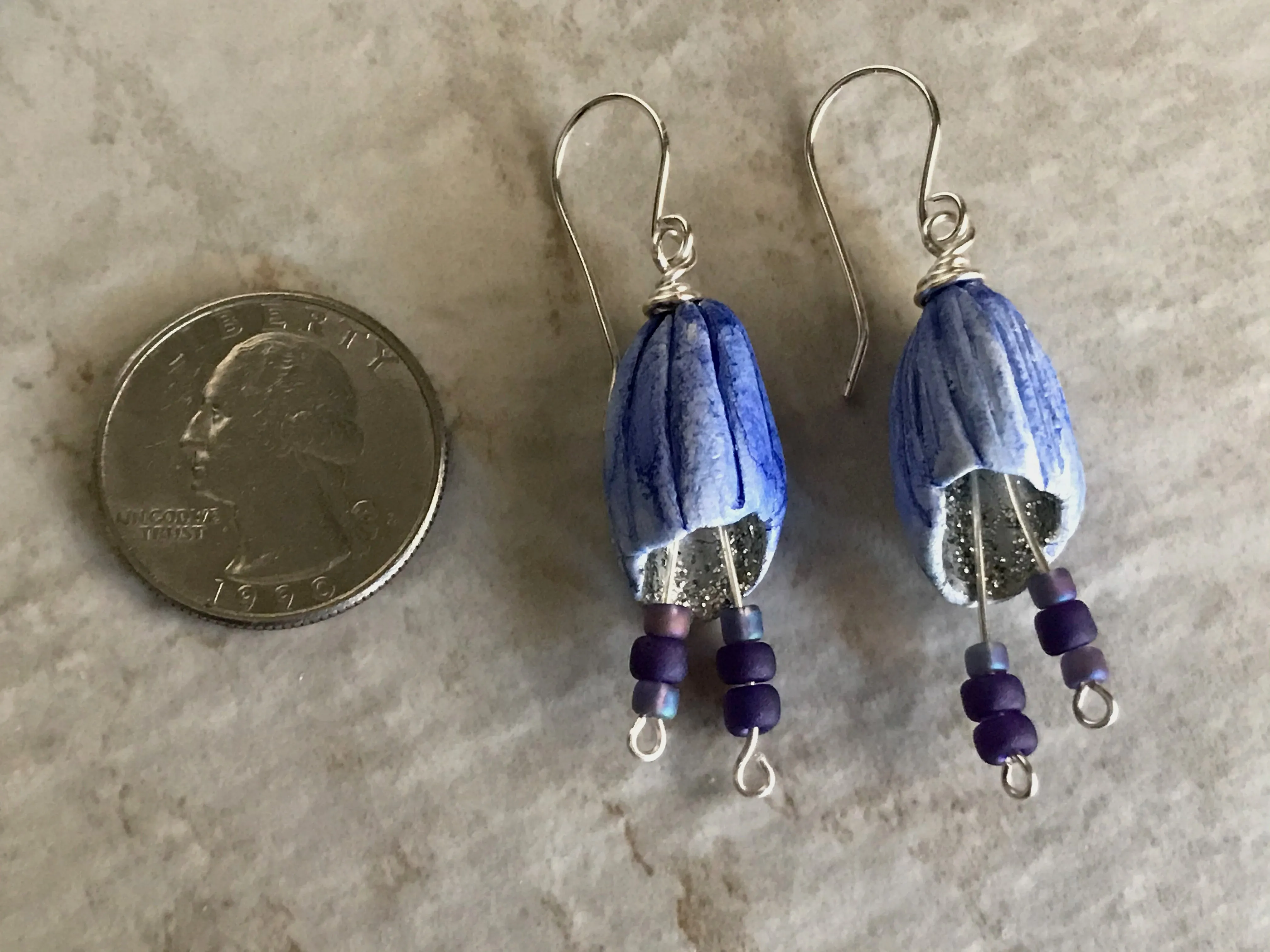 Purple Fairy Pod Handmade Dangle Earrings Beaded