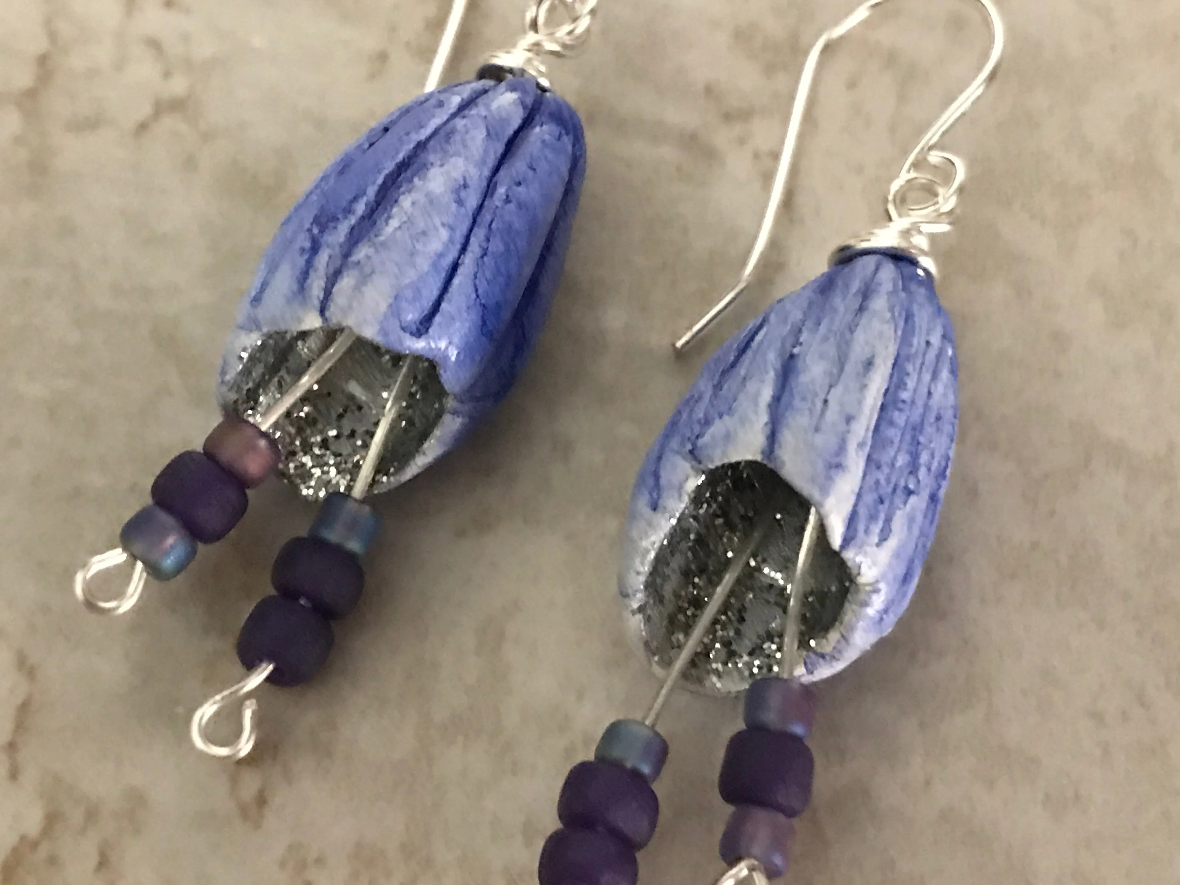 Purple Fairy Pod Handmade Dangle Earrings Beaded