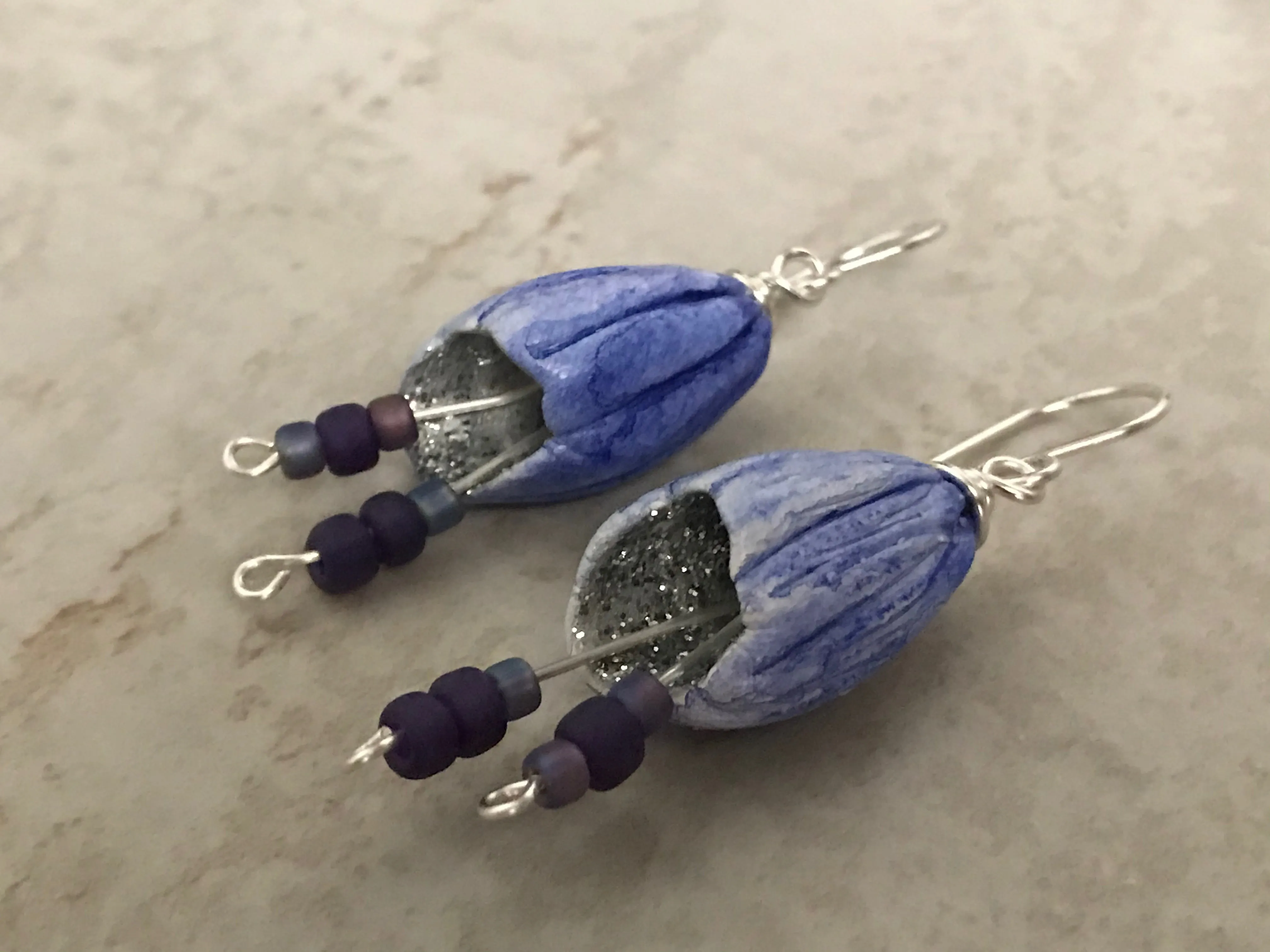 Purple Fairy Pod Handmade Dangle Earrings Beaded