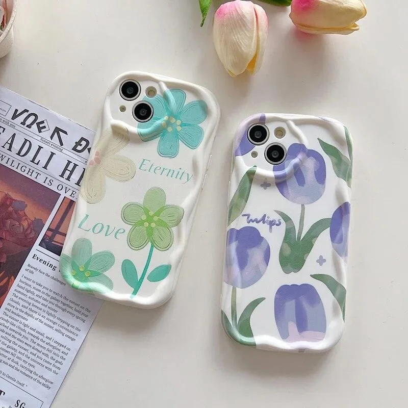 Purple Tulip Flower Pattern Cute Phone Case For iPhone 11, 12, 13, 14 Pro Max, 14 Plus, X, XR, XS Max, 7, 8 Plus