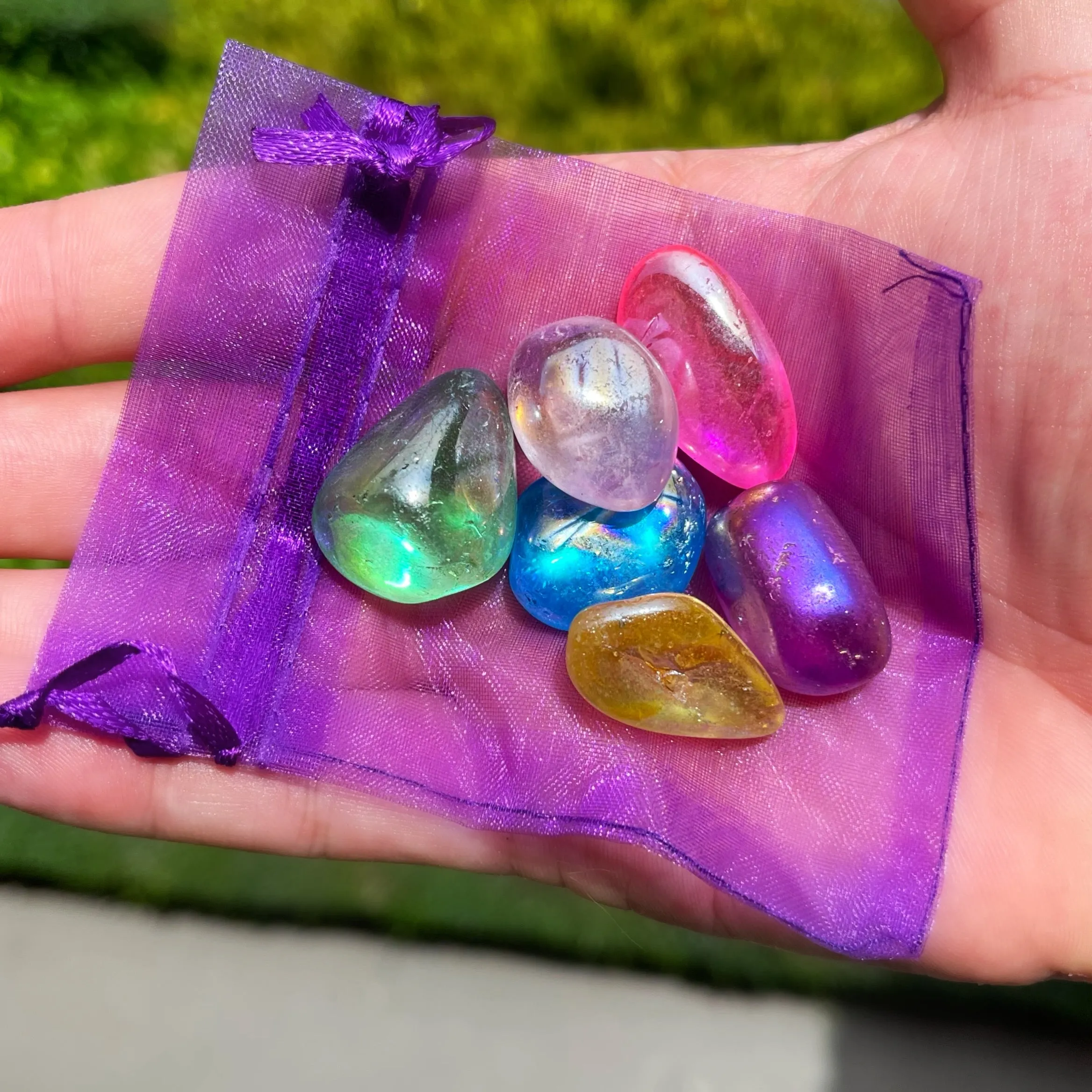 Rainbow Aura Quartz Tumbled Goodie Bag