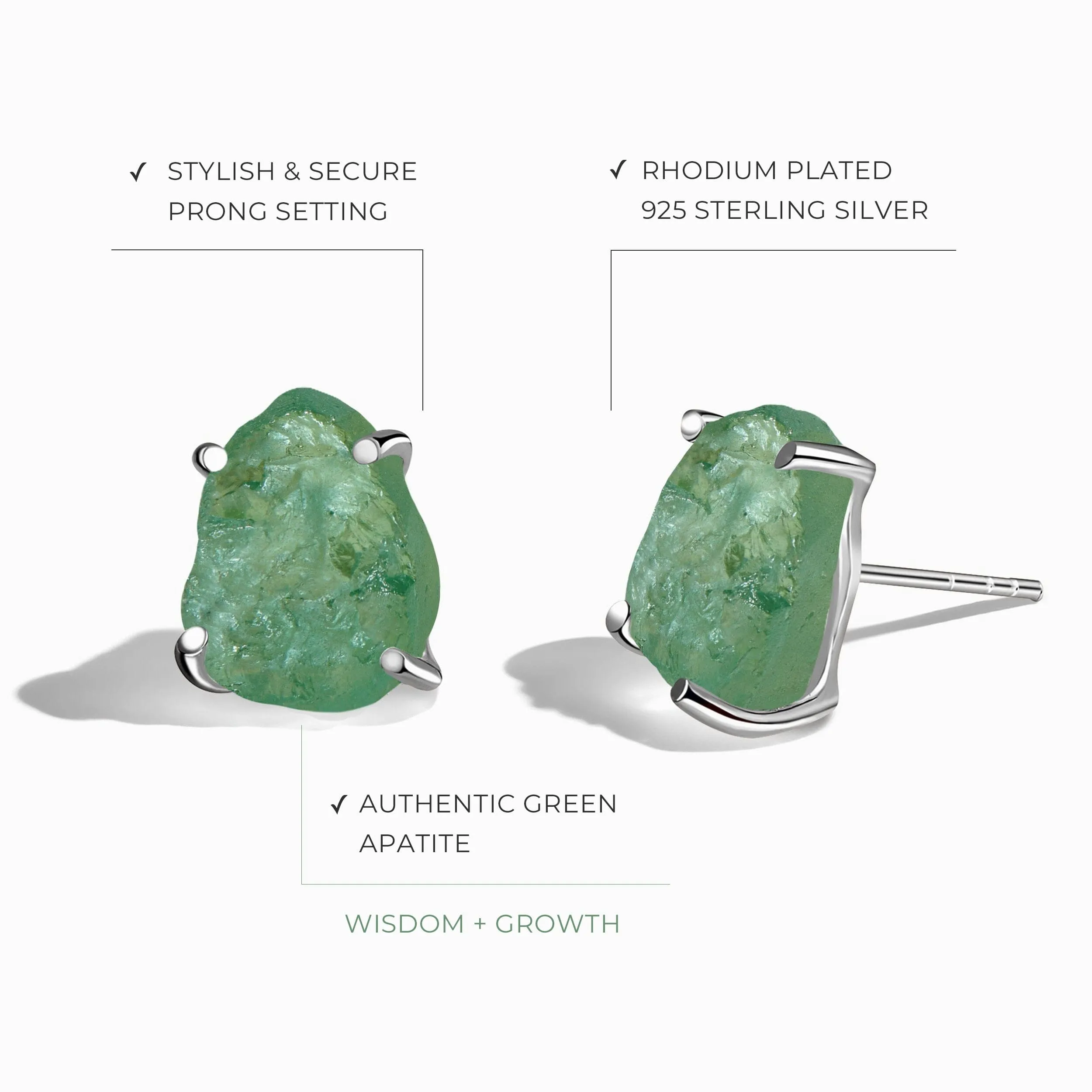 Raw Crystal Studs - Green Apatite Studs