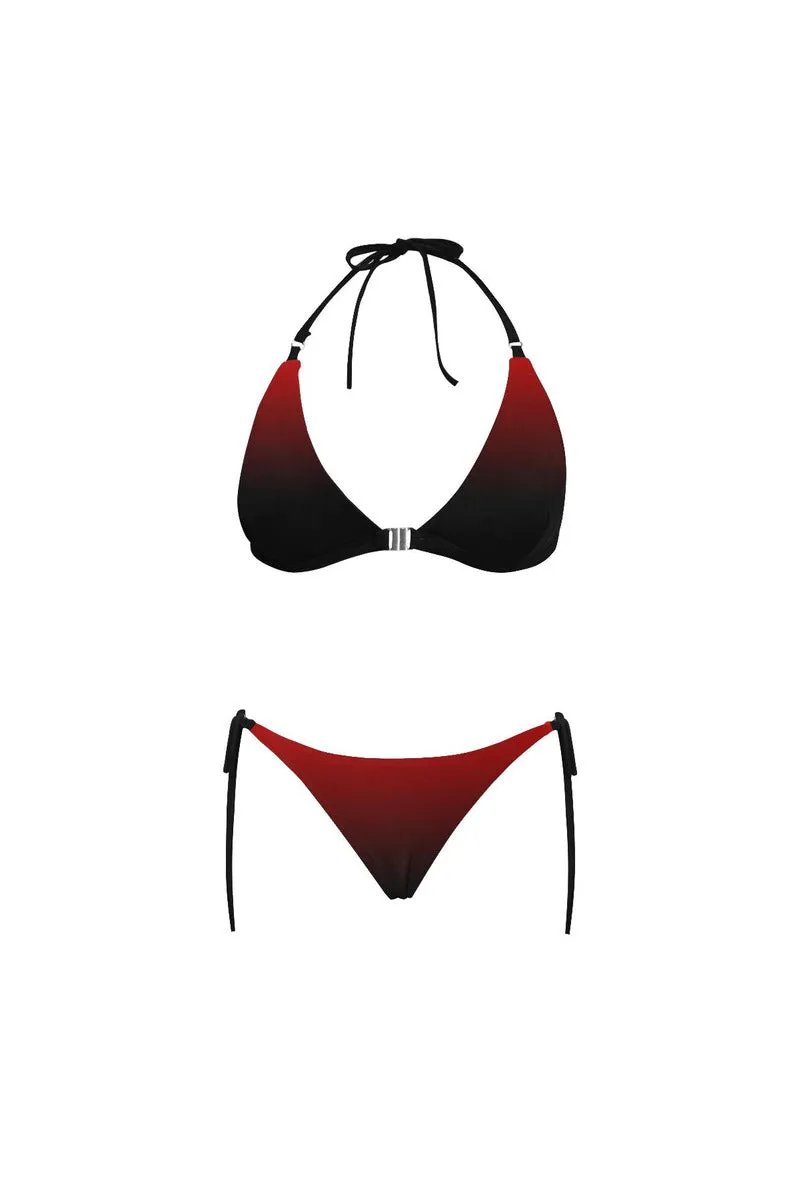 Red to Black Buckle Front Halter Bikini Swimsuit