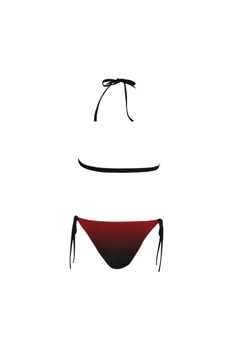 Red to Black Buckle Front Halter Bikini Swimsuit