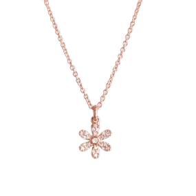 Rose Gold Pave Diamond Flower Necklace