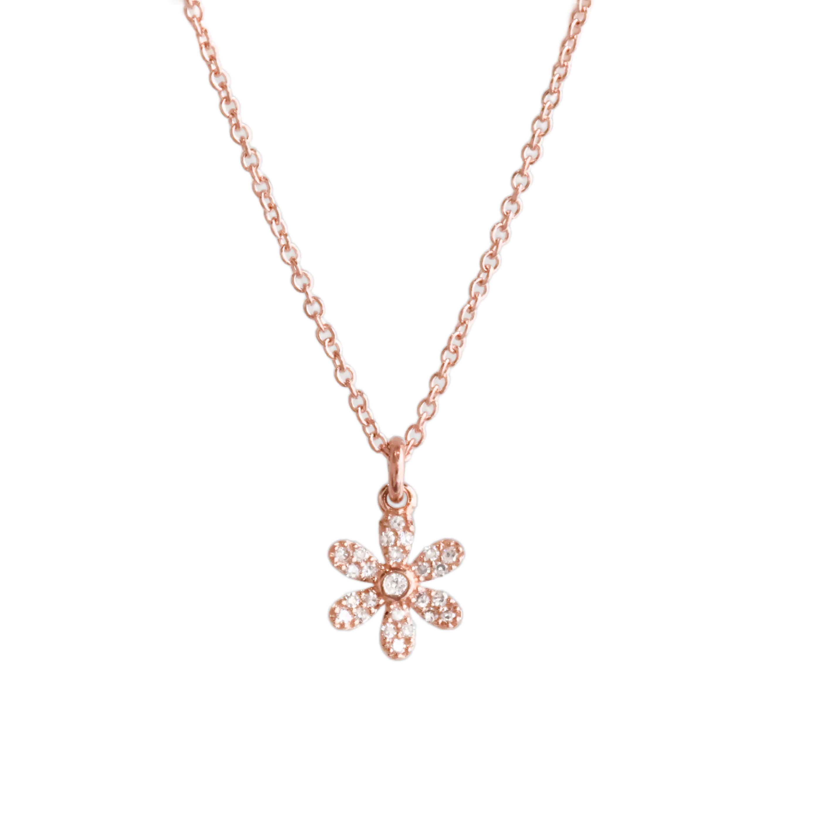 Rose Gold Pave Diamond Flower Necklace