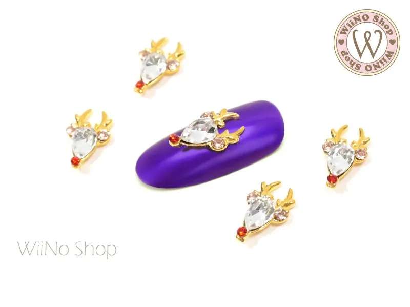 Rudolph Reindeer Crystal Nail Metal Charm - 2 pcs