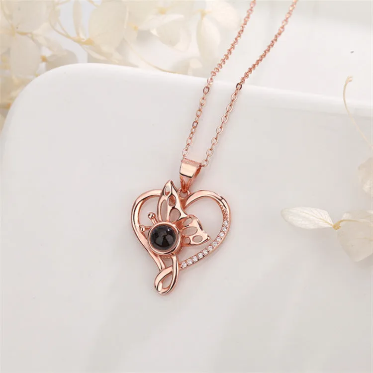 Simple hollow butterfly love necklace with Picture Inside