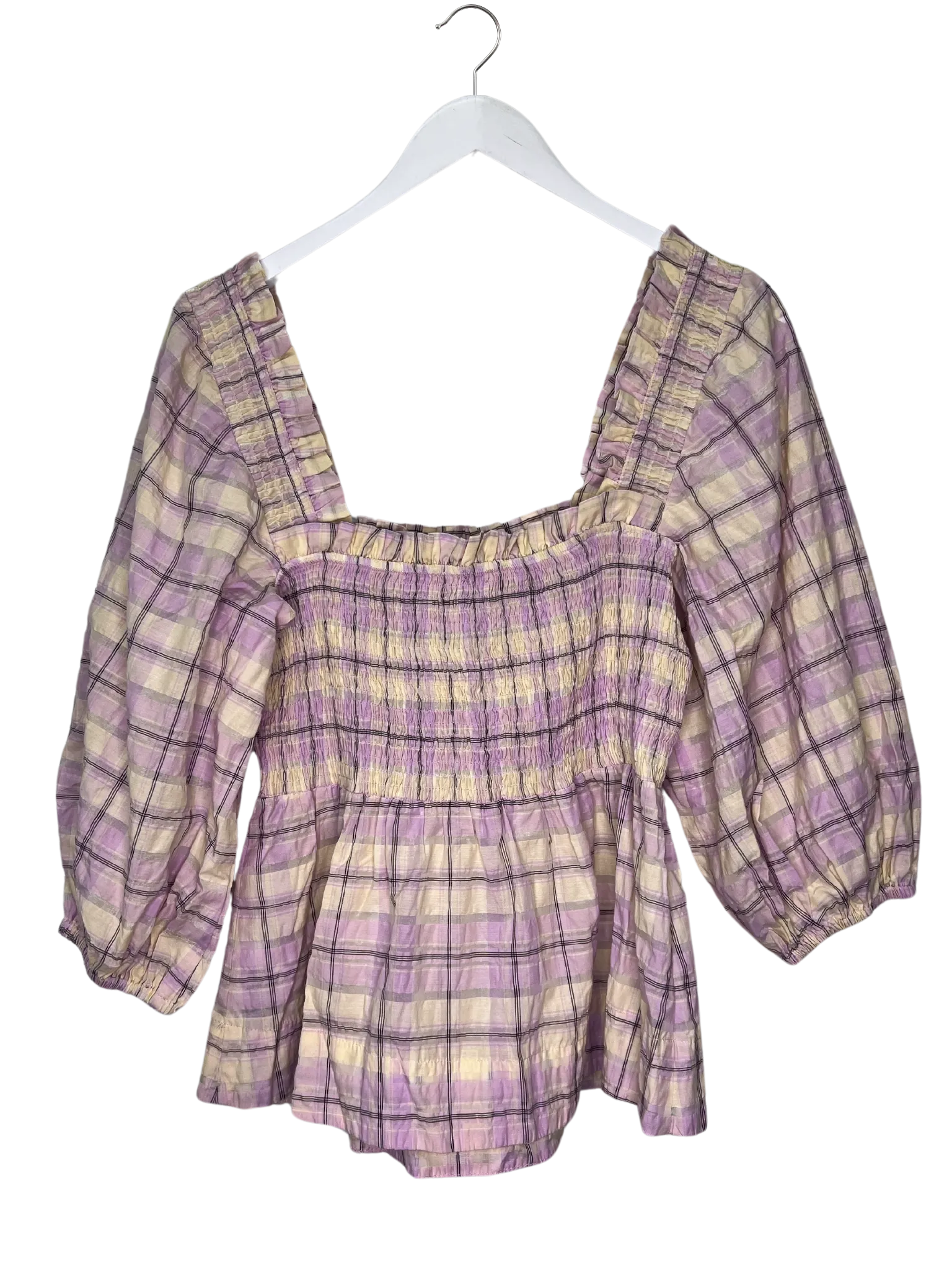 Size 12 - Ganni Seersucker Check Smock Top