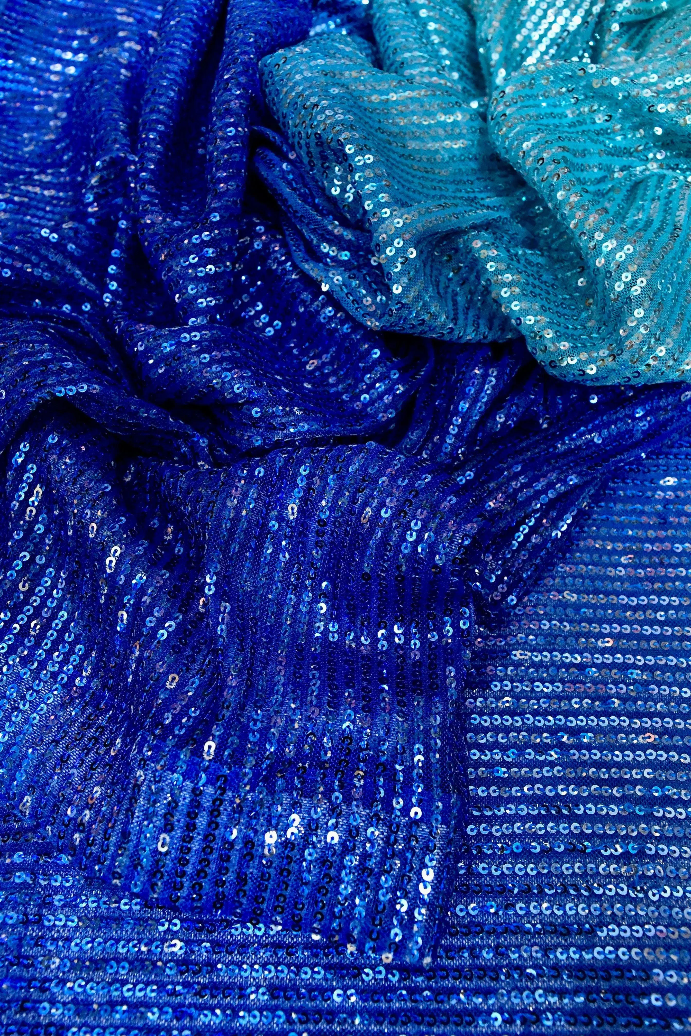 Sky and Cobalt  Blue Color Designer Net Saree with Sequin Weaving and Dual Tone Patti Border