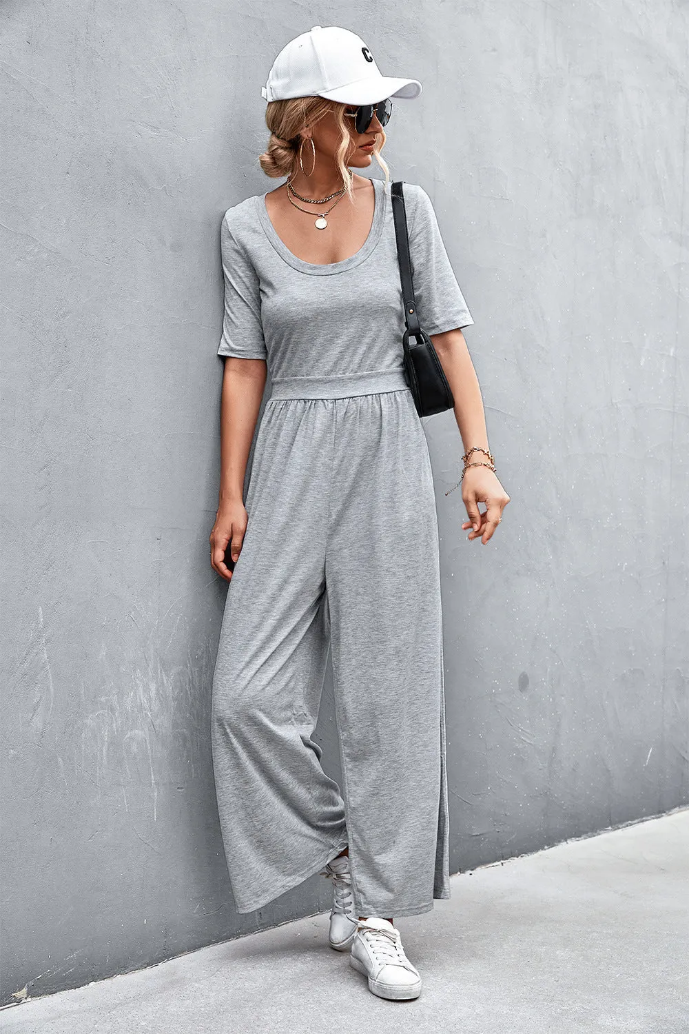 Sunset and Swim Scoop Neck Half Sleeve Wide Leg Jumpsuit