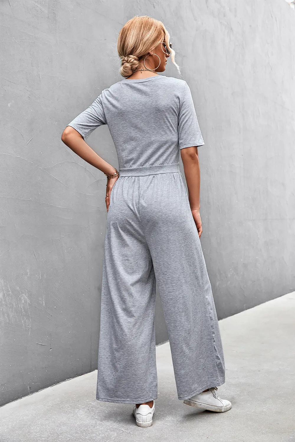 Sunset and Swim Scoop Neck Half Sleeve Wide Leg Jumpsuit