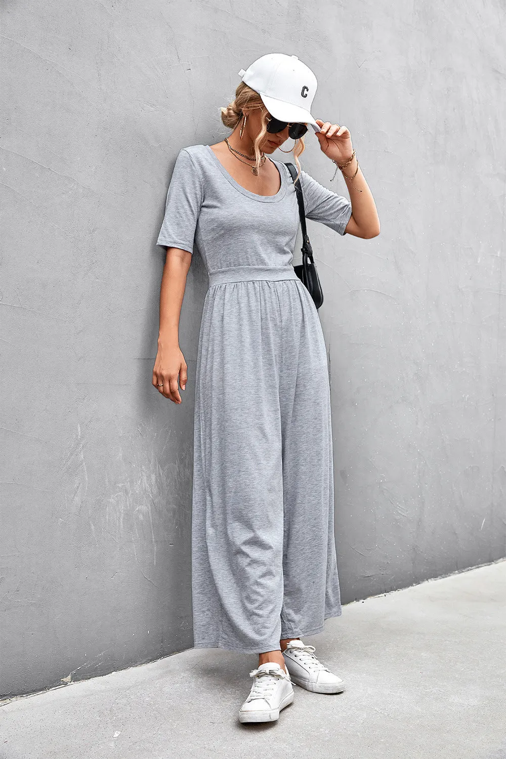 Sunset and Swim Scoop Neck Half Sleeve Wide Leg Jumpsuit