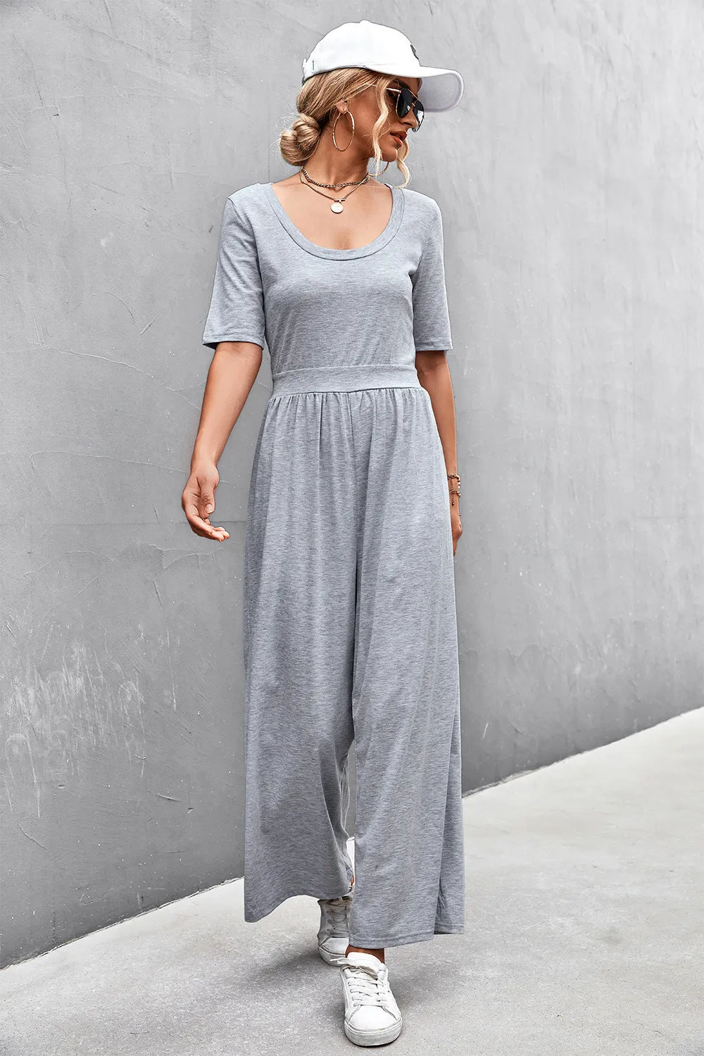 Sunset and Swim Scoop Neck Half Sleeve Wide Leg Jumpsuit