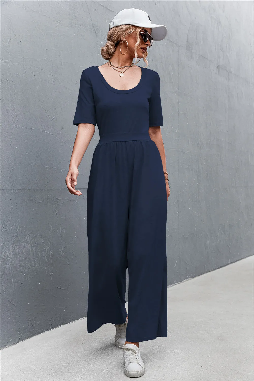 Sunset and Swim Scoop Neck Half Sleeve Wide Leg Jumpsuit