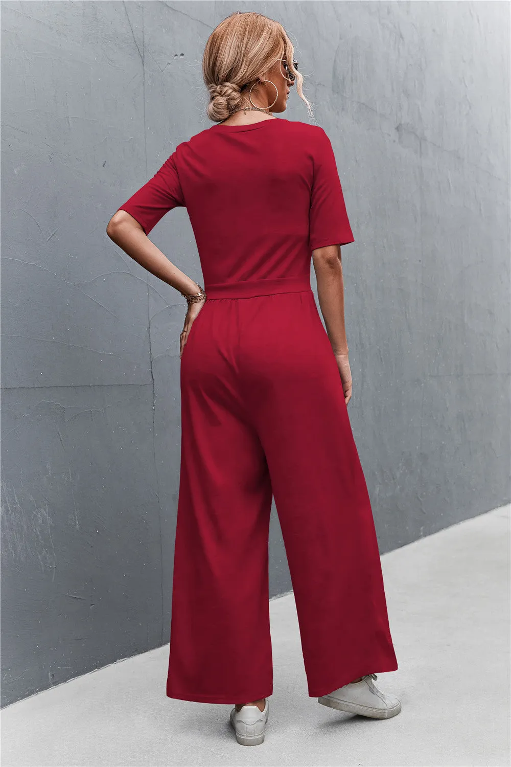 Sunset and Swim Scoop Neck Half Sleeve Wide Leg Jumpsuit