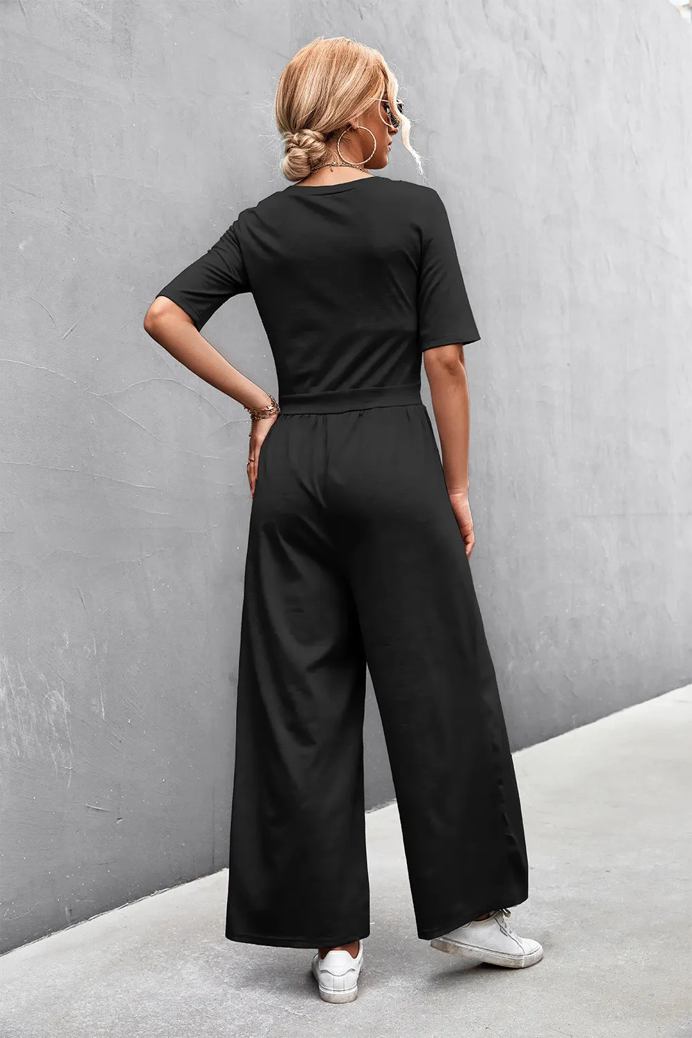 Sunset and Swim Scoop Neck Half Sleeve Wide Leg Jumpsuit