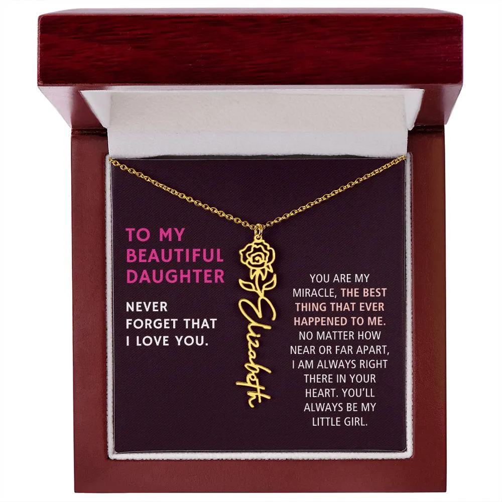 To Daughter Gift, You Are My Miracle, Custom Birth Flower Name Necklace