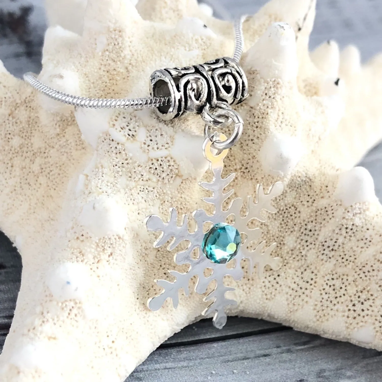 Turquoise Swarovski Silver Snowflake Necklace