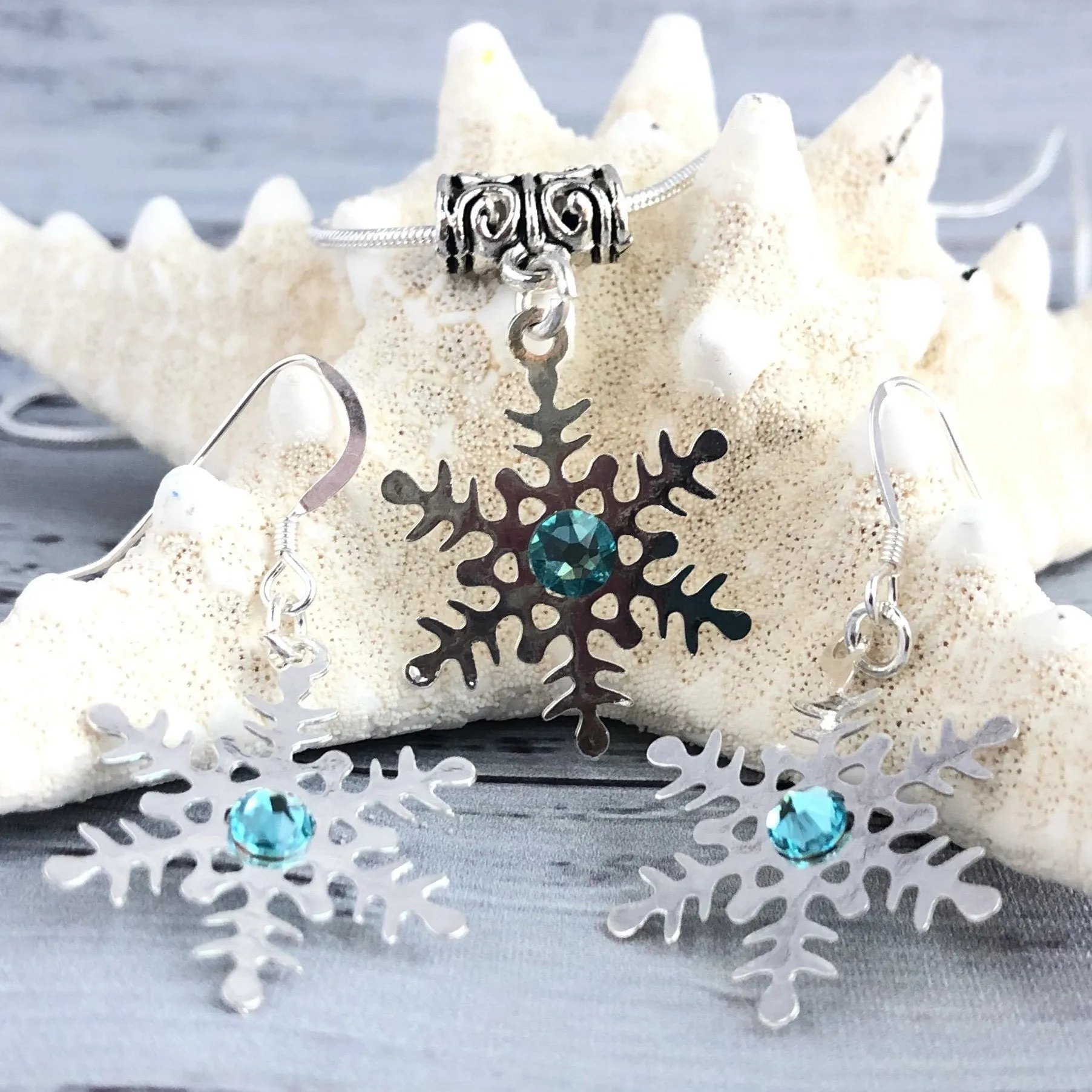 Turquoise Swarovski Silver Snowflake Necklace