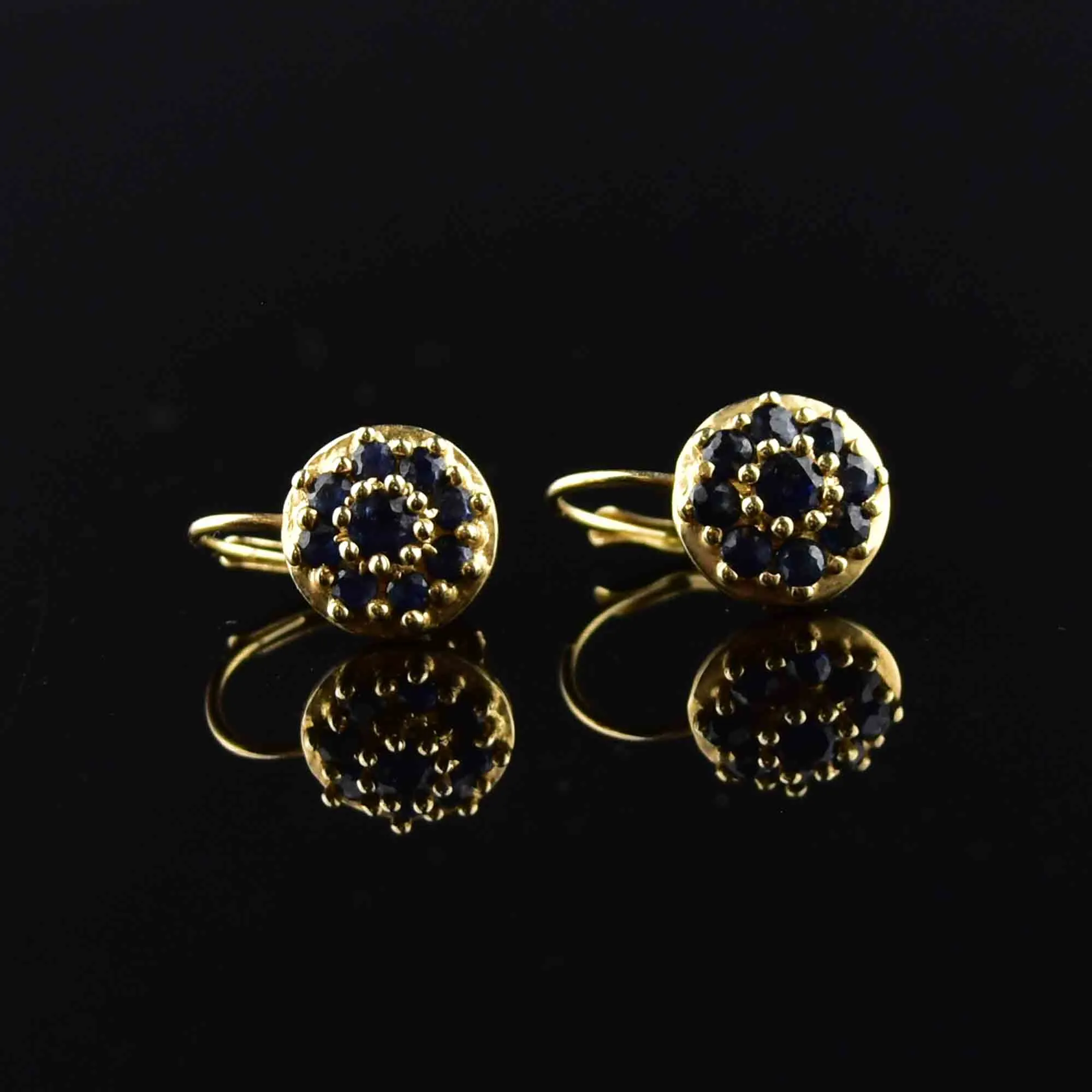 Vintage 14K Gold Sapphire Cluster Drop Earrings