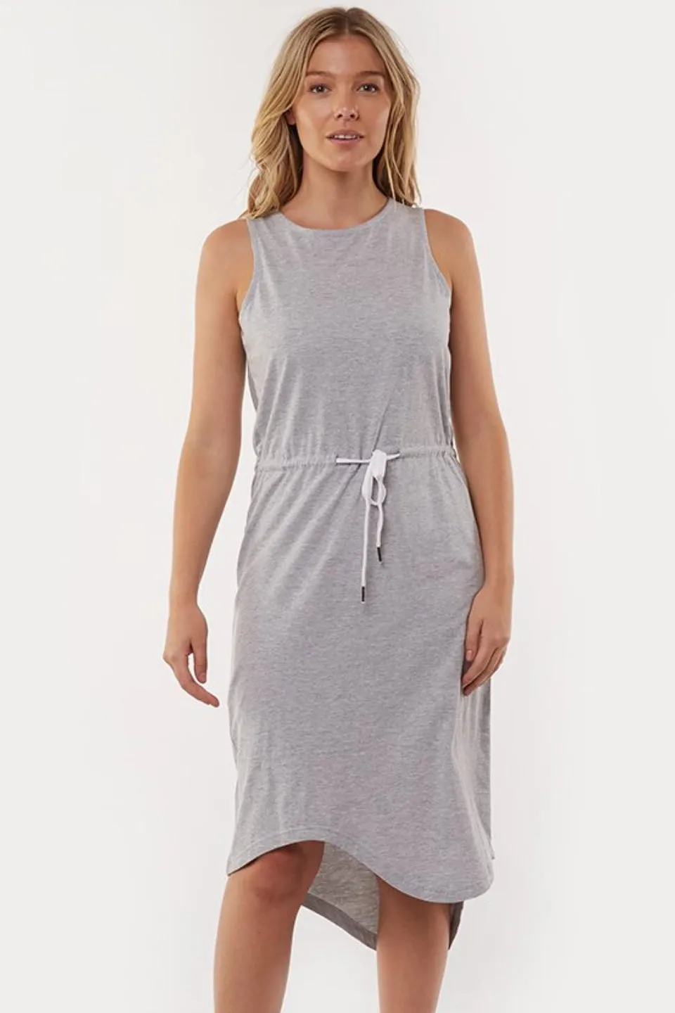 Waisted Grey Marle SL Drawstring Midi Dress