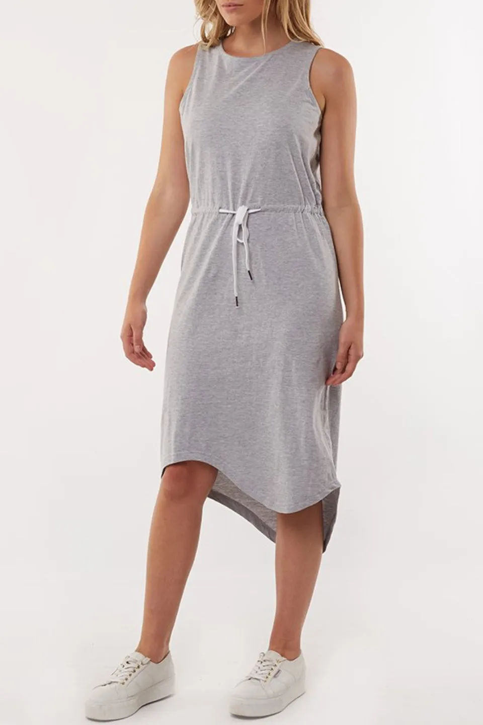 Waisted Grey Marle SL Drawstring Midi Dress