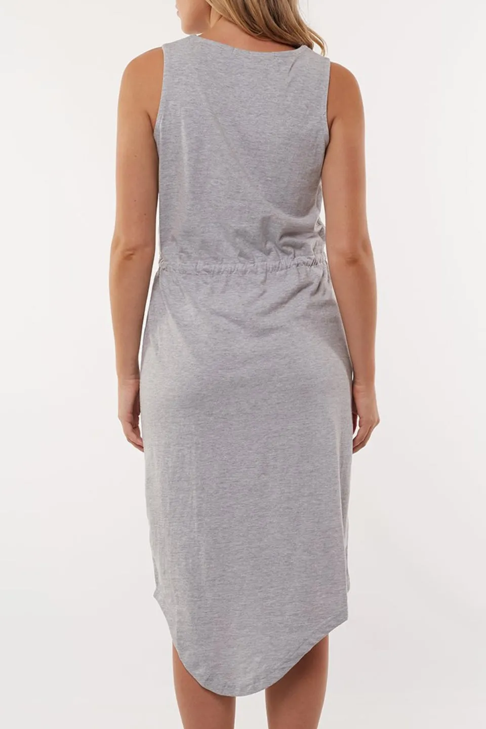 Waisted Grey Marle SL Drawstring Midi Dress