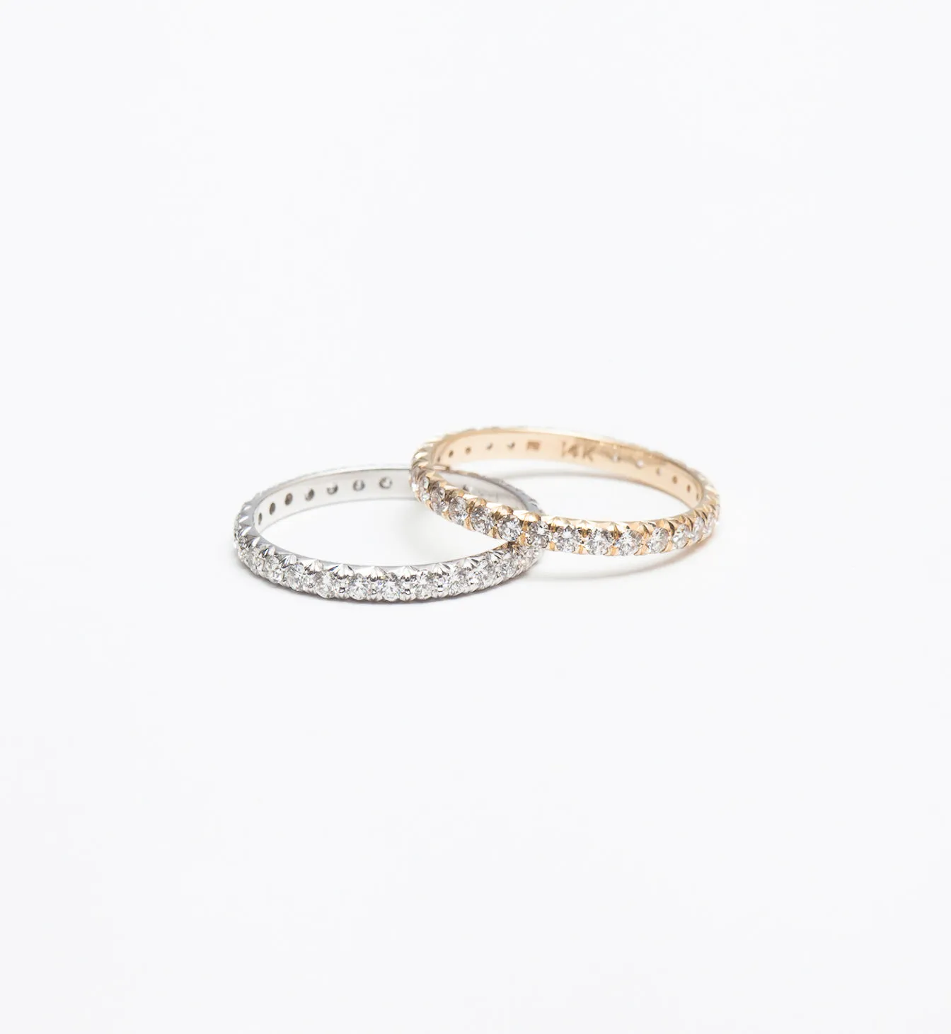 Yellow Gold & White Diamond 2 mm Attelage French-Cut Pavé Band